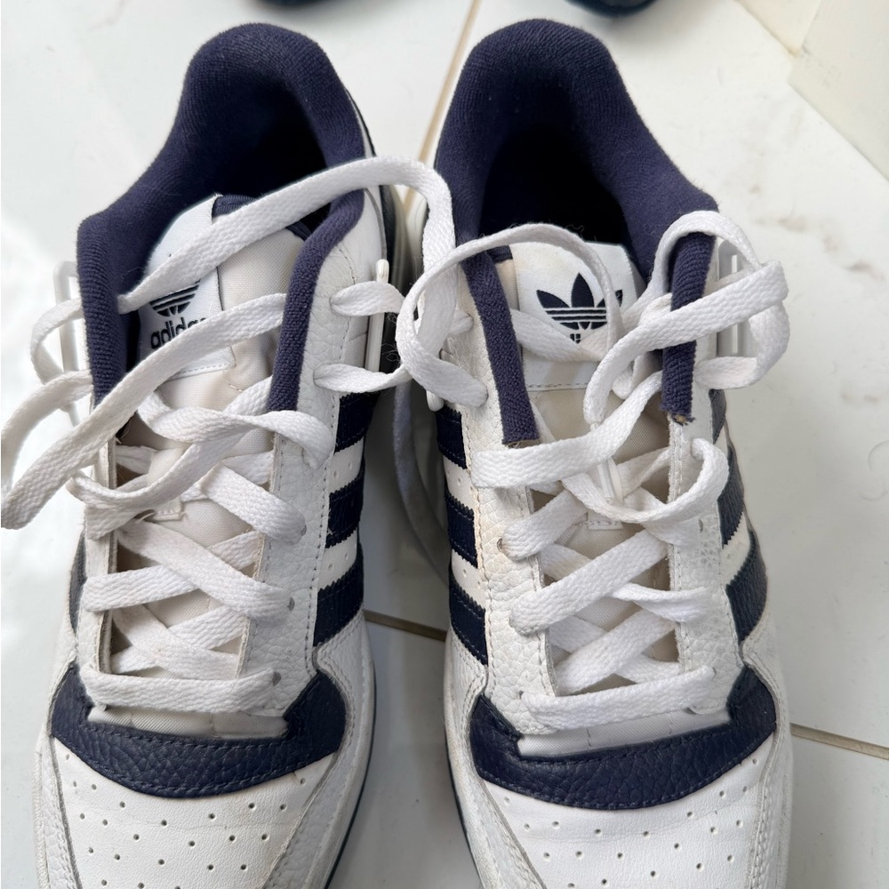 Adidas White and Dark Blue Athletic Shoes